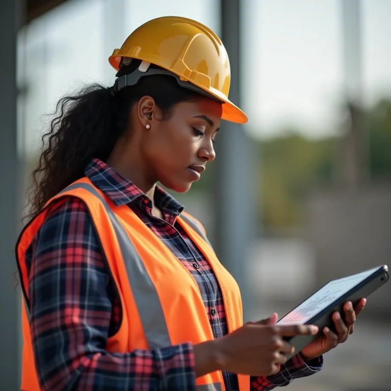 Eletricista estudando plantas em tablet