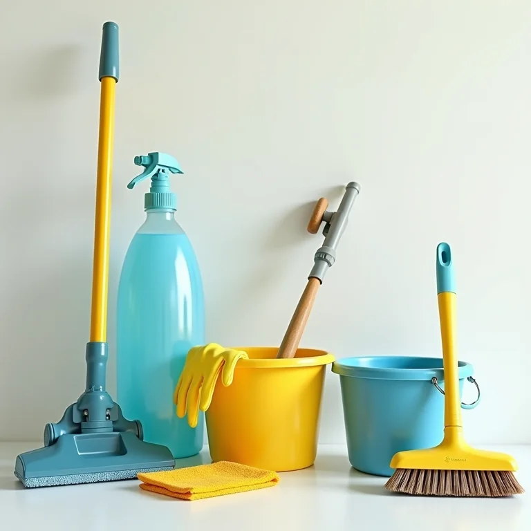 Equipamentos de limpeza profissional organizados