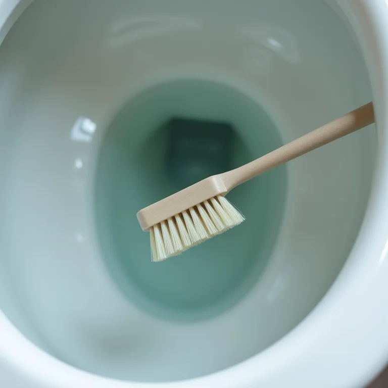 Escova de limpeza dentro do vaso sanitário.