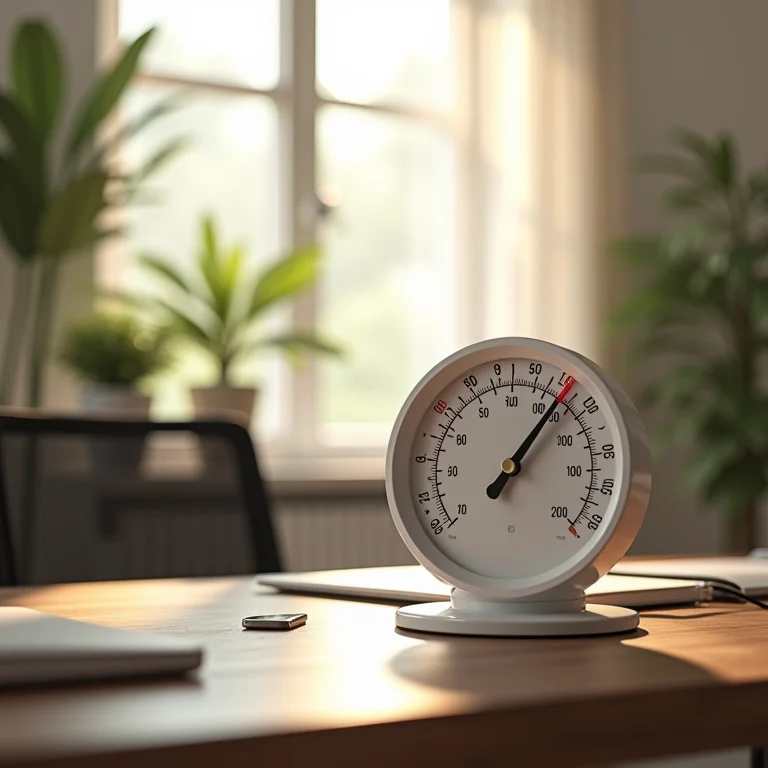 Escritório quente com termômetro e ventilador