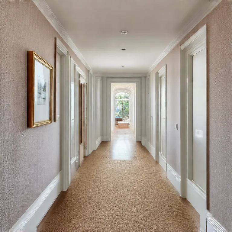 Espelho Adnet integrado em uma parede de galeria em um corredor iluminado.