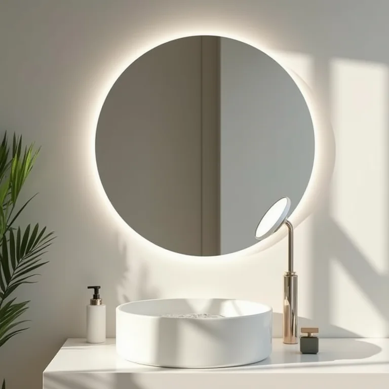 Espelho ampliador em um banheiro moderno