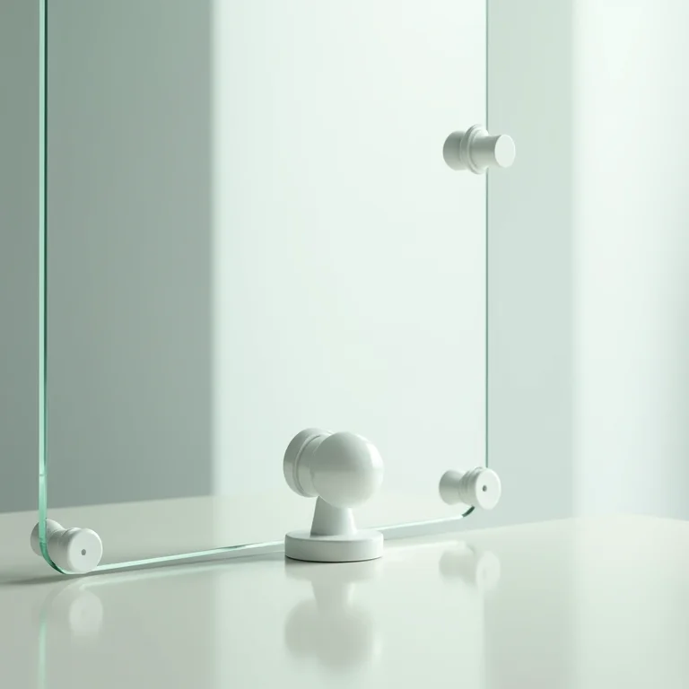 Espelho com ventosa aderido a uma superfície de vidro.