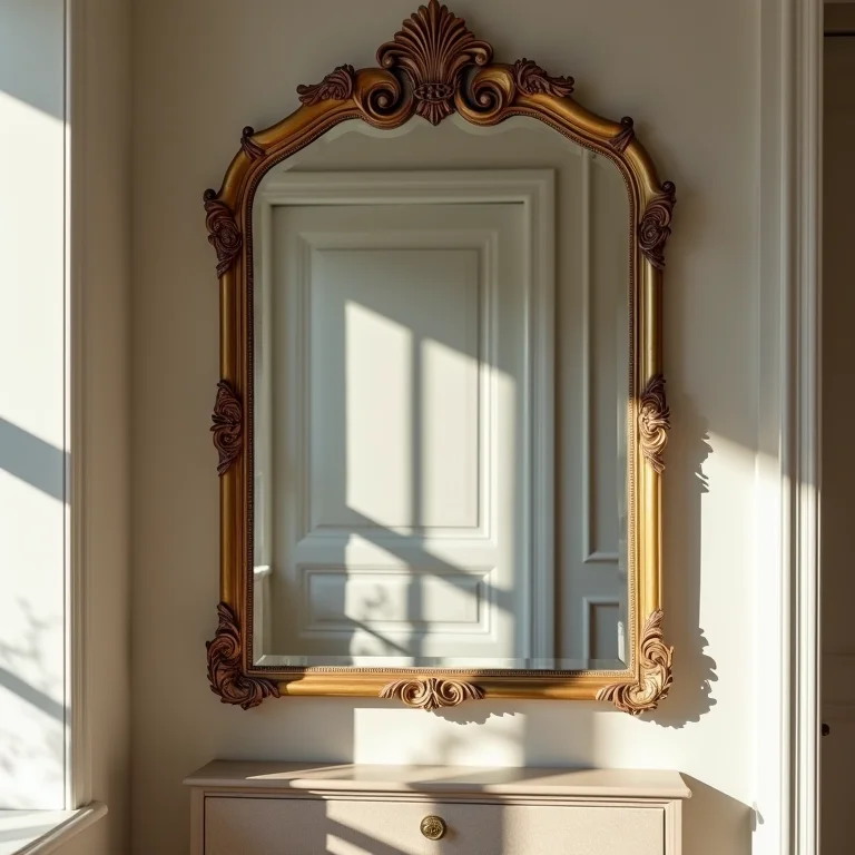 Espelho decorativo refletindo a porta do armário em quarto: evite!