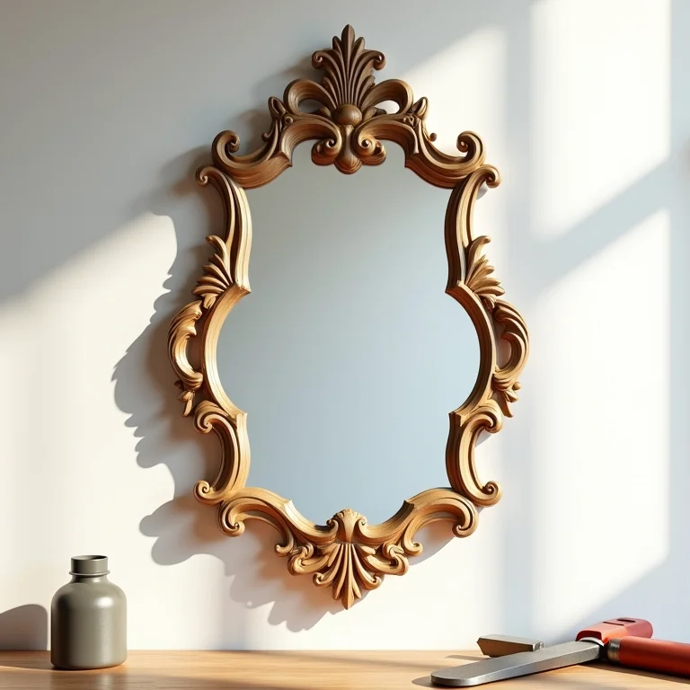 Espelho decorativo sendo fixado na parede com ferramentas adequadas