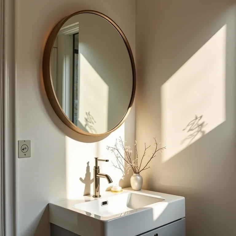 Espelho estratégico ampliando visualmente um banheiro pequeno