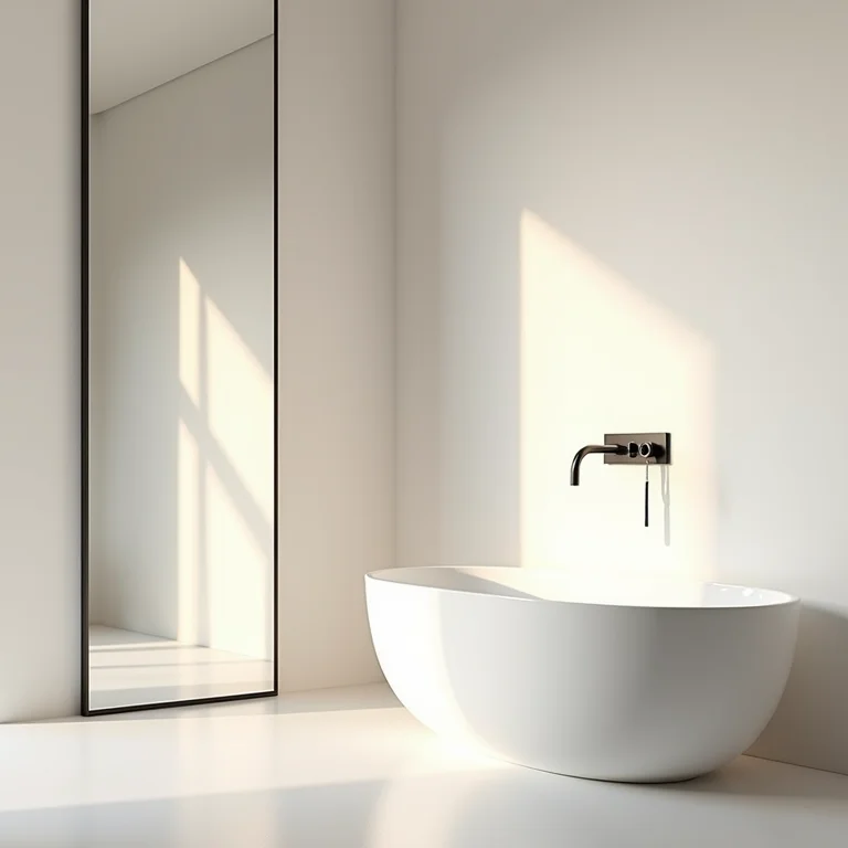 Espelho grande ampliando banheiro pequeno