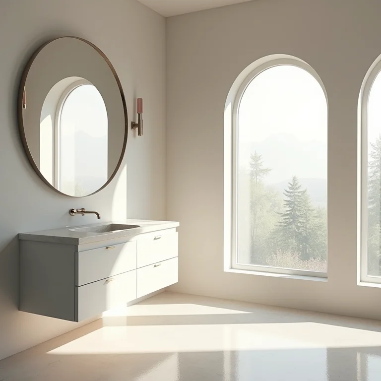 Espelho grande ampliando o espaço e a luz em um banheiro