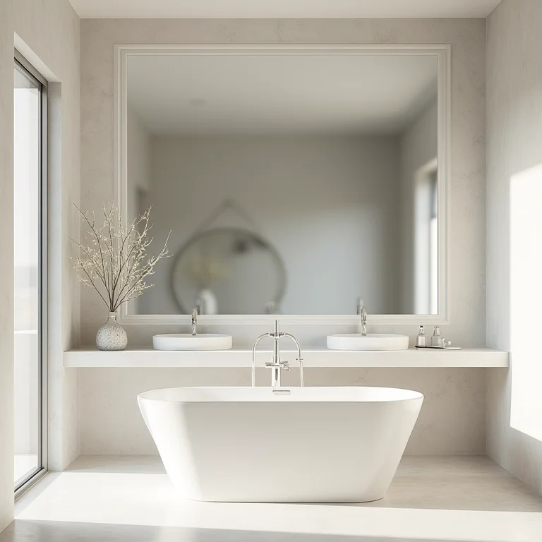 Espelho grande em banheiro pequeno criando ilusão de espaço