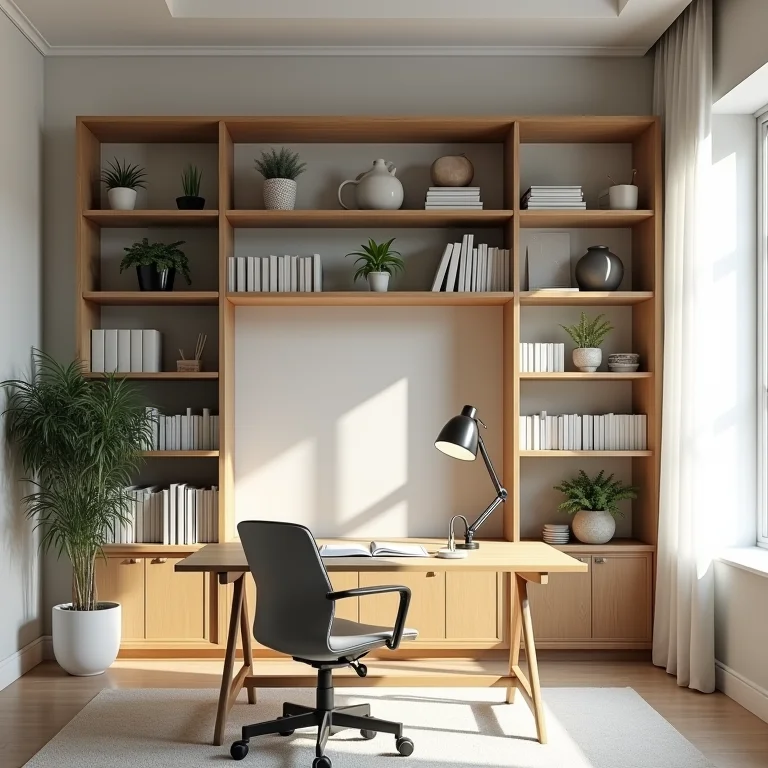 Estante vazada dividindo escritório em casa