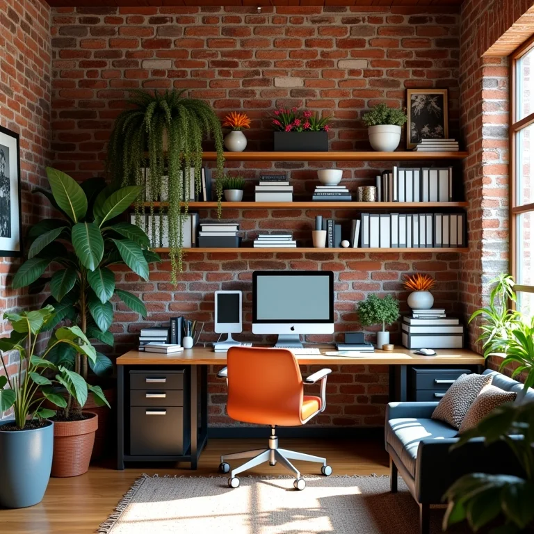 Excesso de informação visual em escritório com tijolinho.