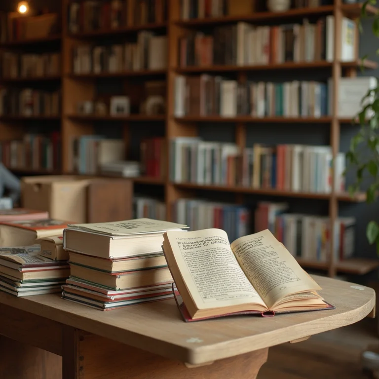 Exposição de livros que contam uma história ou destacam temas únicos da livraria.