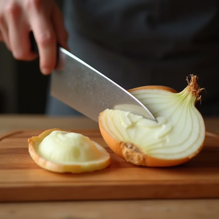 Faca de chef profissional cortando cebola