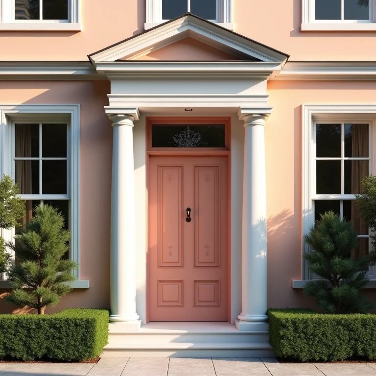 Fachada clássica com tons pastel e cores terrosas