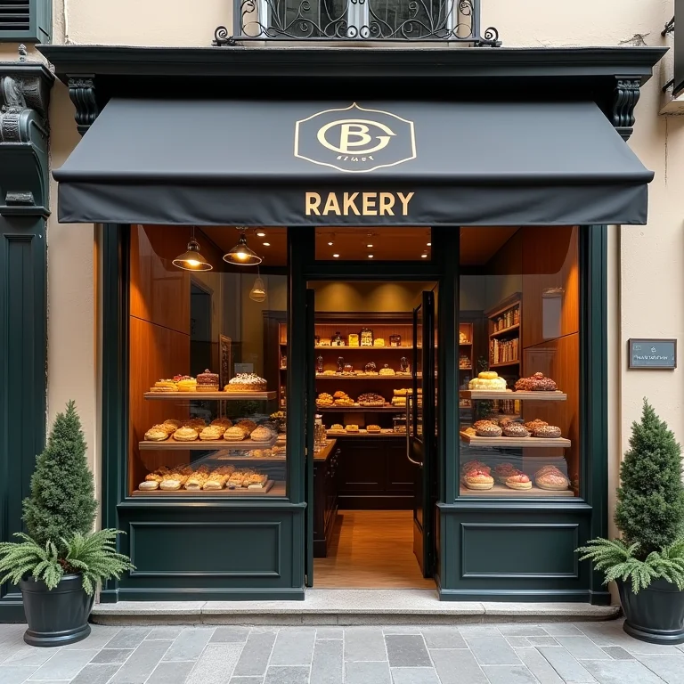 Fachada convidativa de uma padaria com grandes janelas.