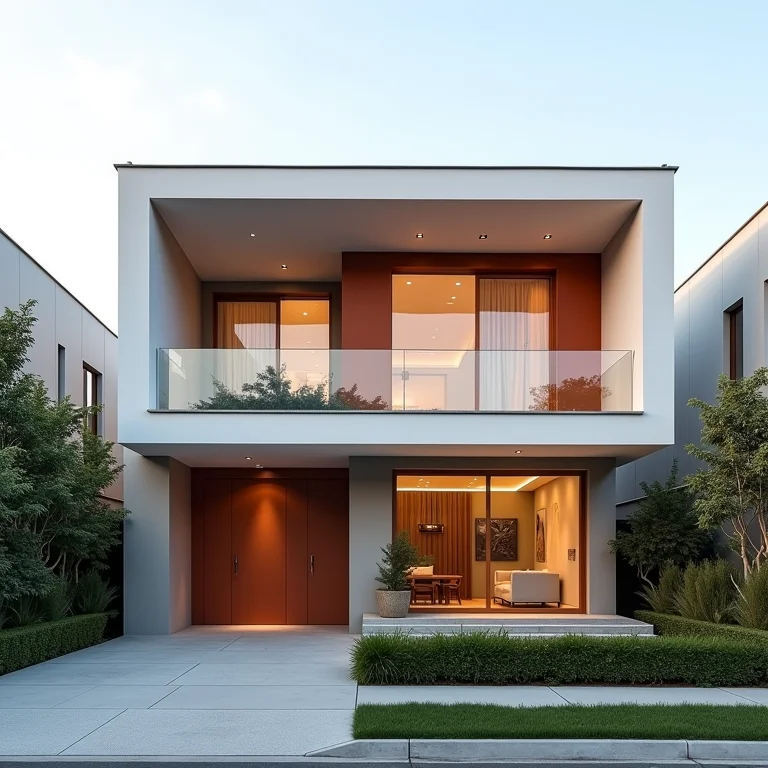 Fachada moderna com cores neutras e vibrantes