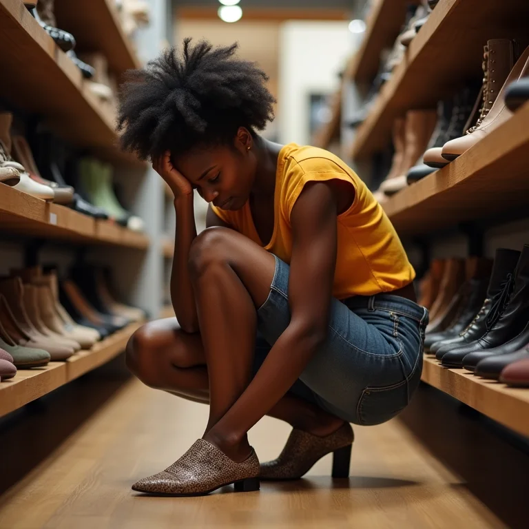 Falta de espaço para experimentar sapatos.