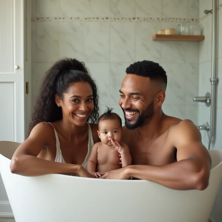 Família diversa usando a banheira Millenia.