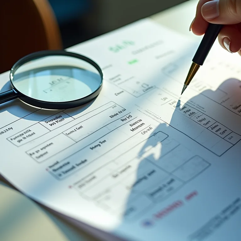 Fatura de energia detalhada com lupa, representando análise de custos