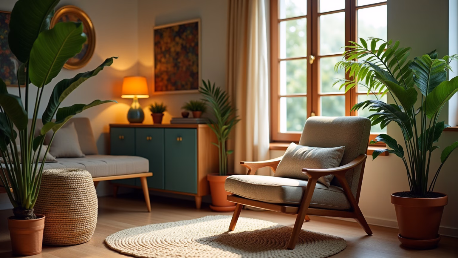 Como Decorar o Canto da Sala: 7 Dicas Incríveis + Ideias Criativas Canto da sala aconchegante com poltrona, luminária e plantas.