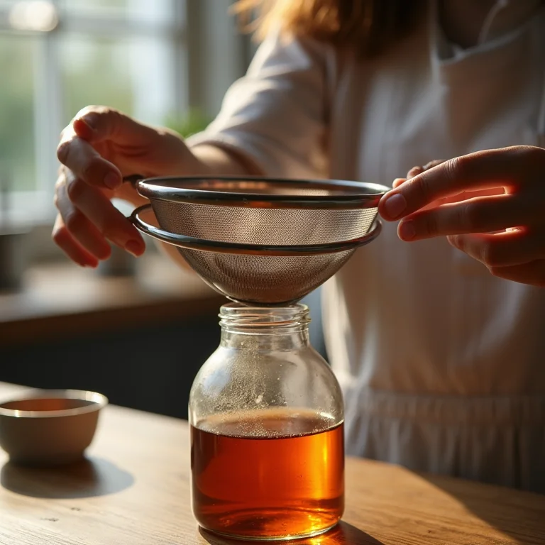 Filtrando extrato de baunilha caseiro