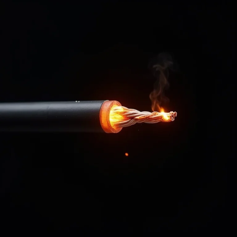 Fio elétrico danificado devido à sobrecarga.