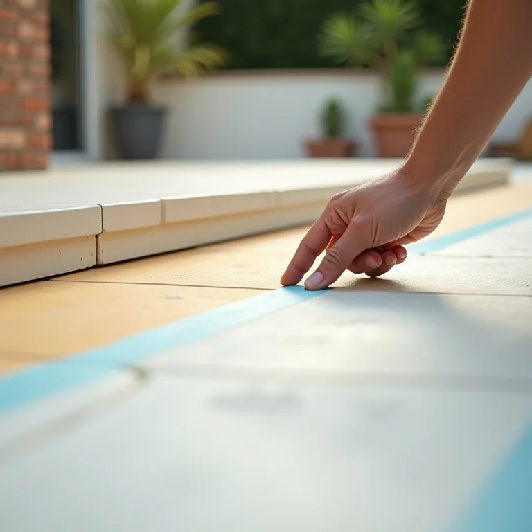 Fita adesiva sendo aplicada nas bordas do piso da calçada para pintura.