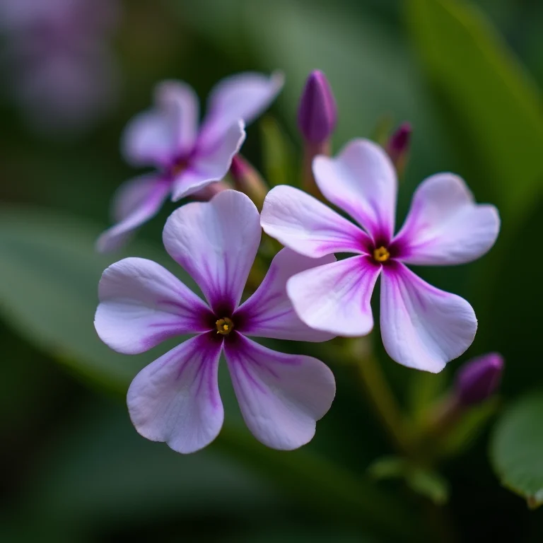 Flores de brunsfelsia com tons de roxo e branco.
