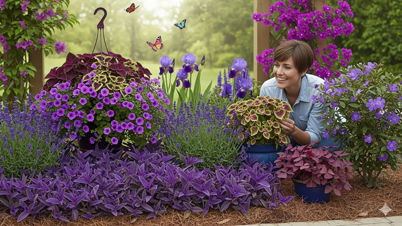 Toque Tropical: Flores Roxas Exuberantes com Folhagens Largas! - inspiração