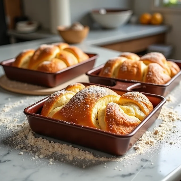 Formas retangulares para bolo de rolo em bancada de mármore