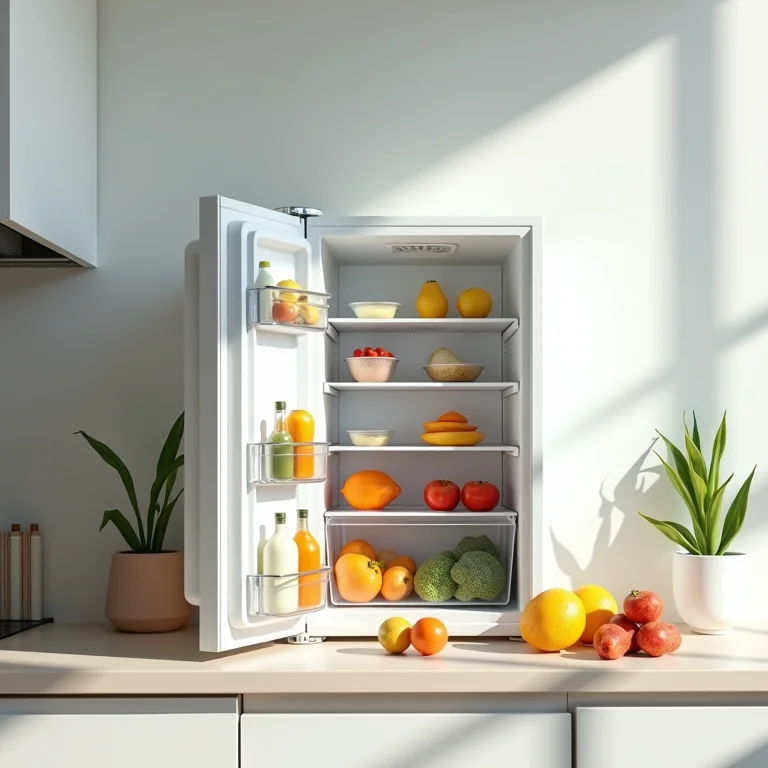 Freezer sendo esvaziado com alimentos organizados na bancada