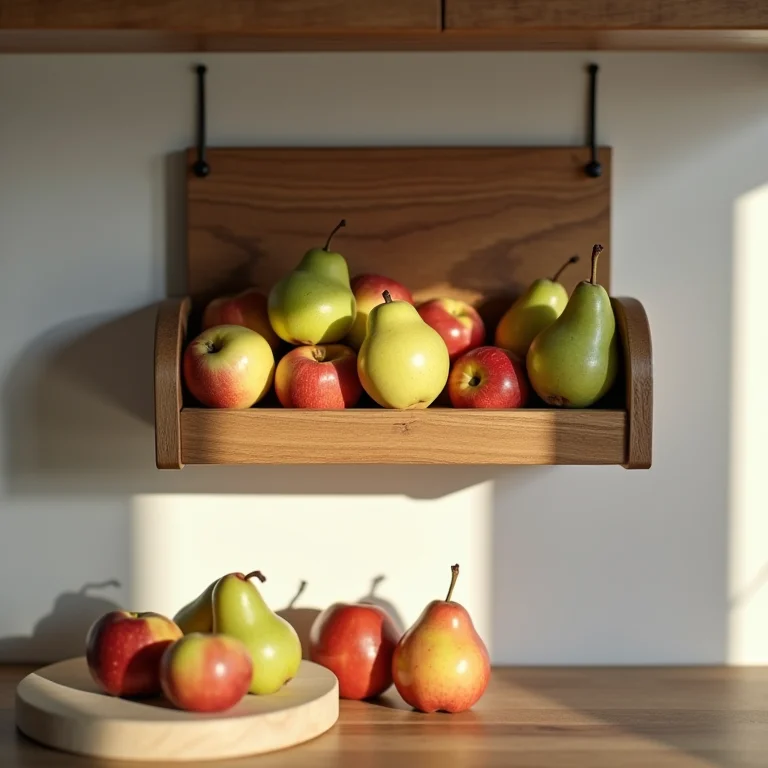 Fruteira de madeira rústica na cozinha