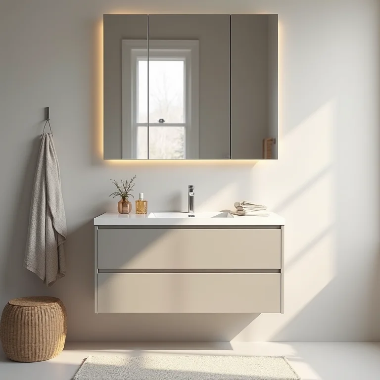 Gabinete de banheiro de 60cm com design versátil em banheiro elegante.