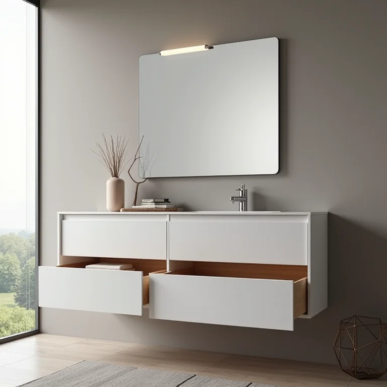 Gabinete de banheiro de 60cm com espaço interno otimizado.