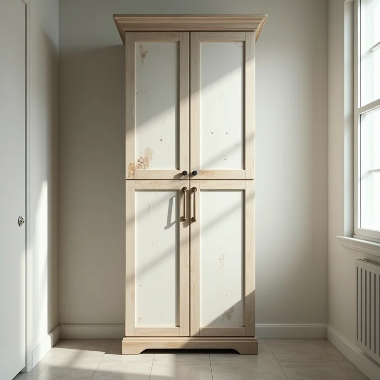 Gabinete de banheiro feito com material inadequado e danificado