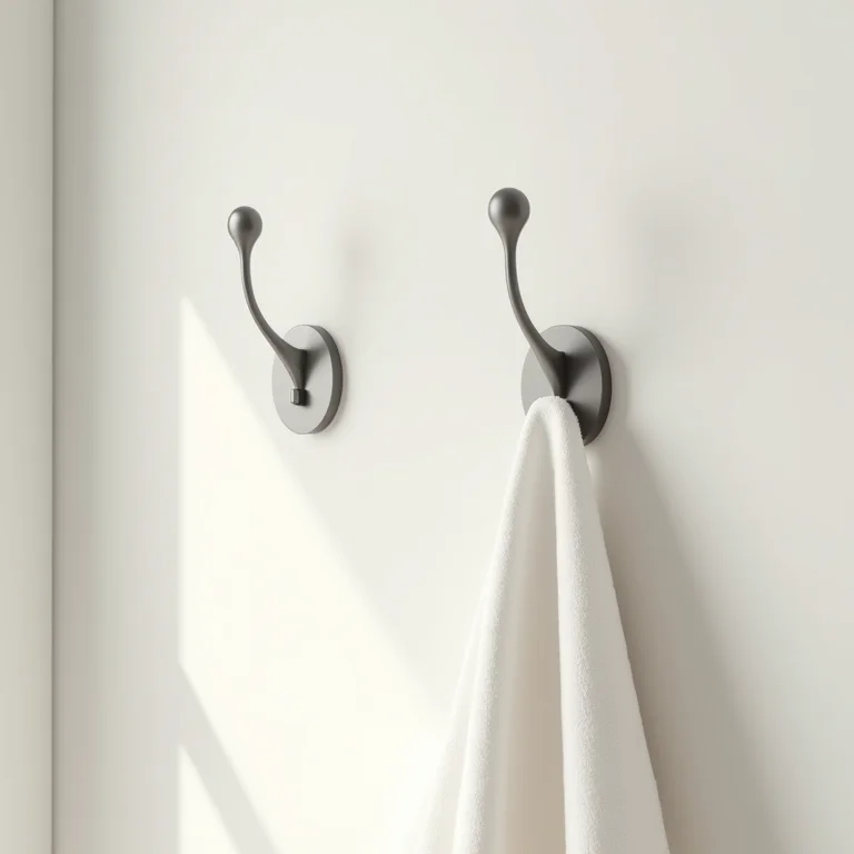 Ganchos de parede como porta toalha em banheiro.