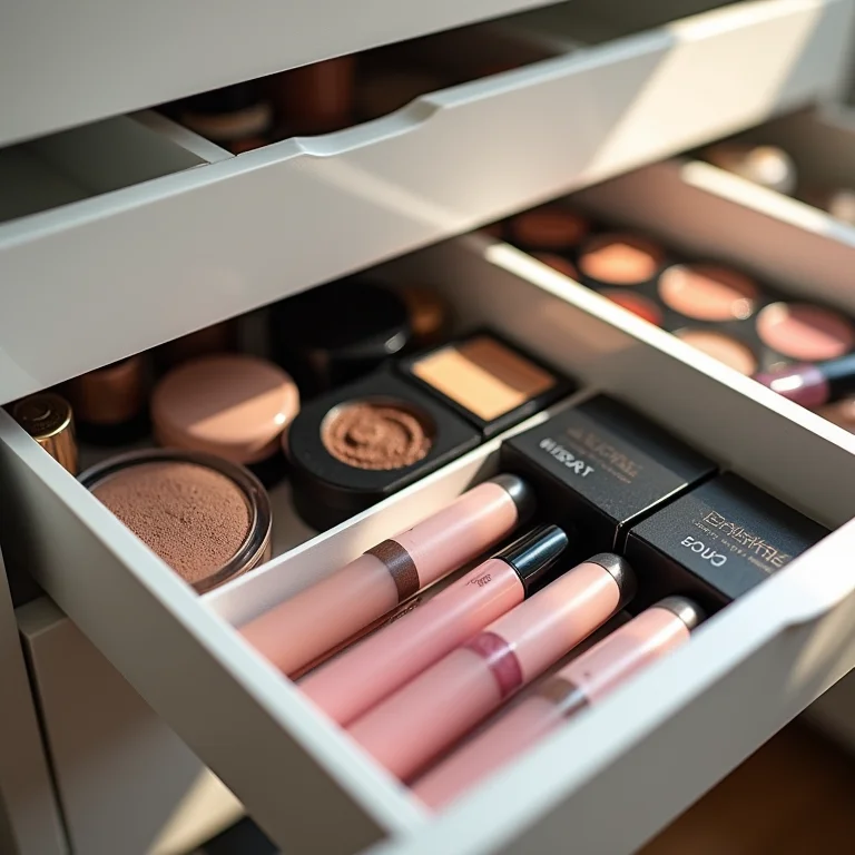 Gavetas com divisórias para organizar maquiagem
