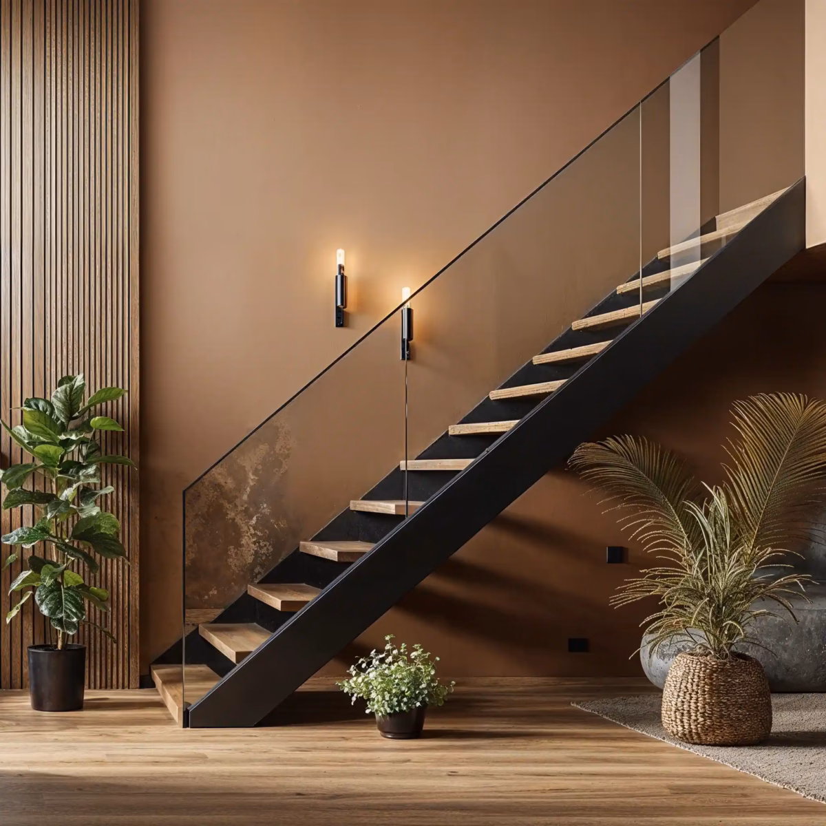 Guarda Corpo de Vidro Autoportante em Escadas Internas: Design e Amplitude - ideia