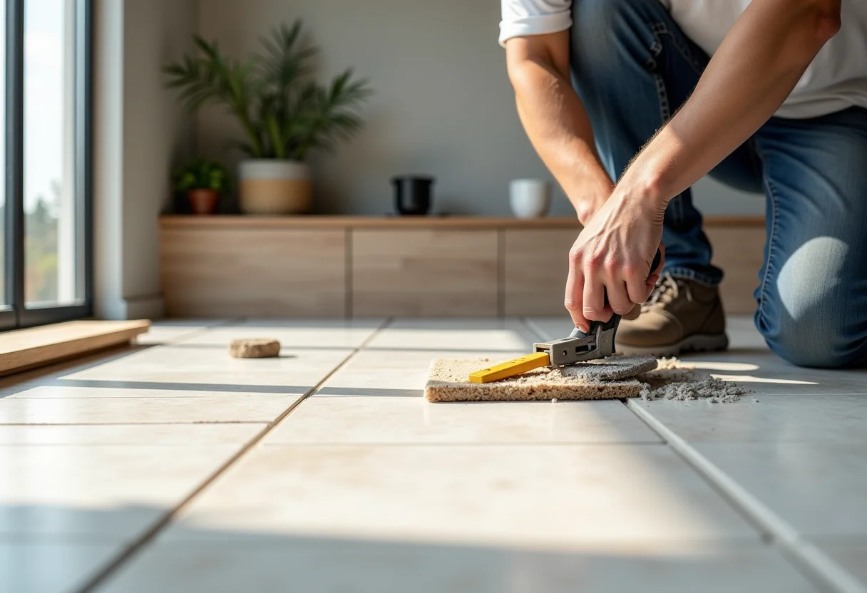 Guia passo a passo de instalação de pisos e revestimentos em sala de estar moderna.