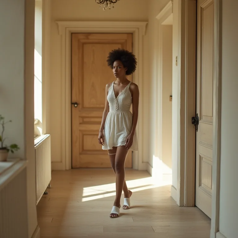 Hall de entrada sem personalidade com mulher apática