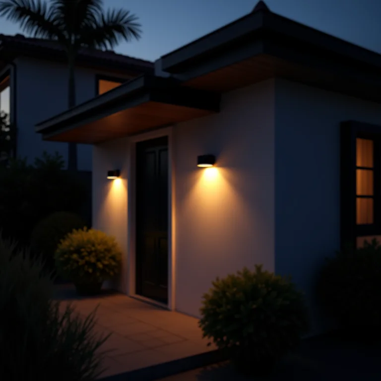 Iluminação de fachada residencial realçando a arquitetura.