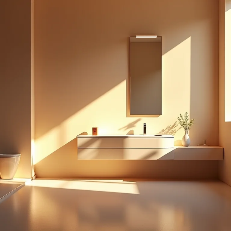 Iluminação destacando um gabinete de banheiro de 90cm