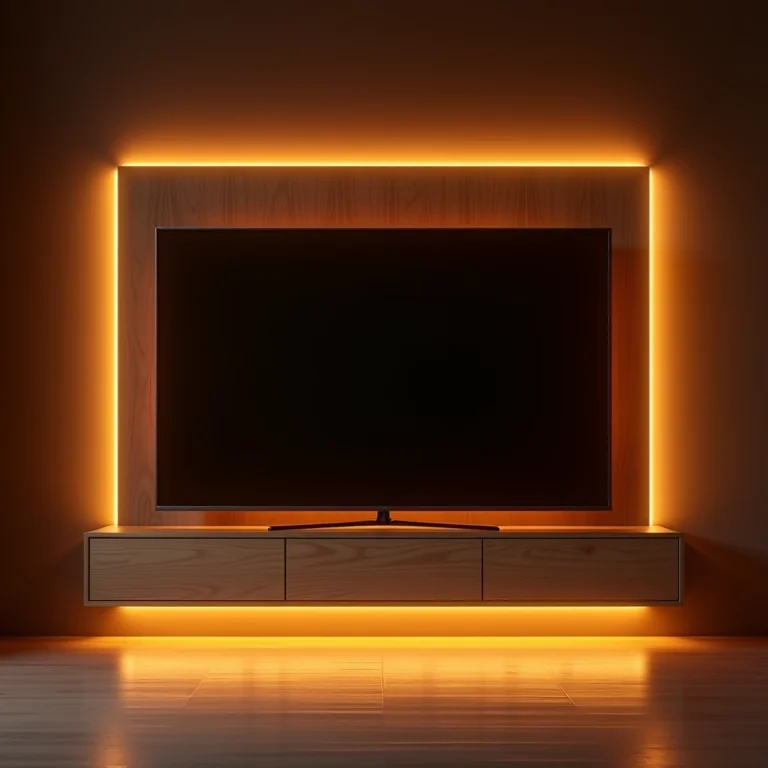 Iluminação estratégica para painel de TV de madeira