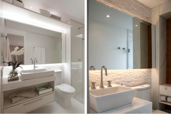 Elegância Minimalista: Fitas de LED Nascendo Atrás do Espelho e Contornando o Teto - detalhe