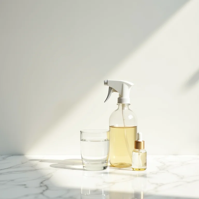 Ingredientes para receita caseira de solução antiembaçante para espelhos.