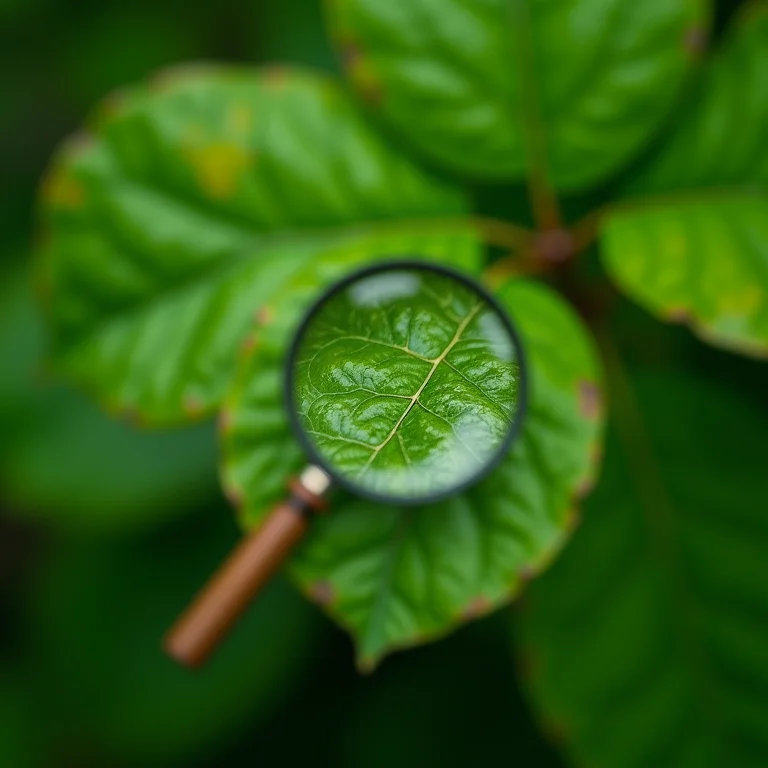 Inspeção de folhas de muda de pitangueira.