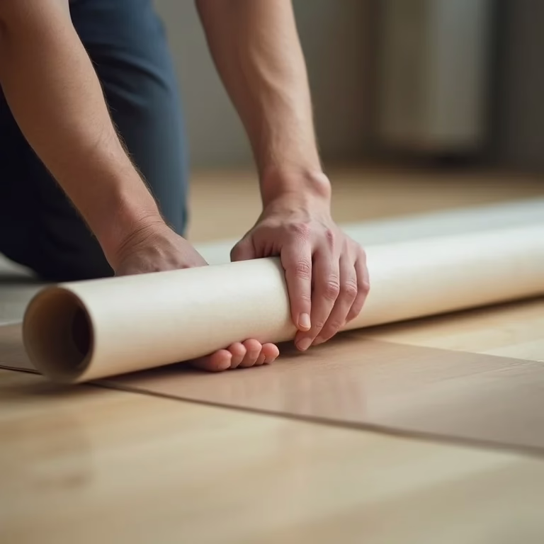 Instalação de um piso vinílico em um salão de dança.