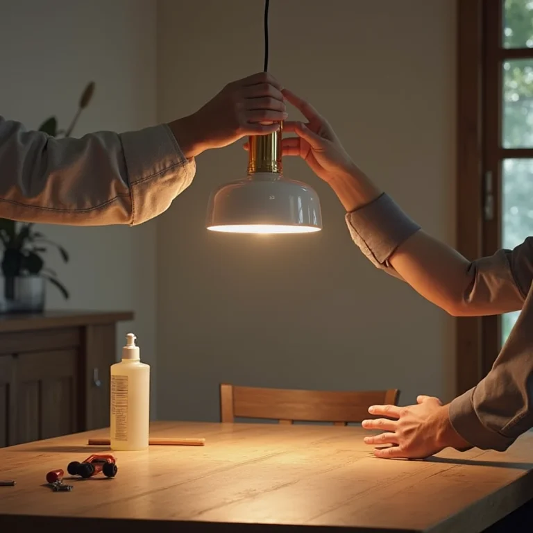 Instalação segura de pendentes na mesa de jantar
