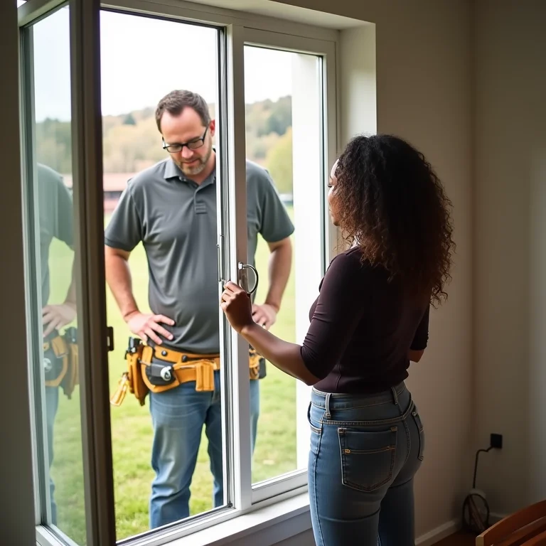 Instaladores profissionais instalando nova janela em casa.