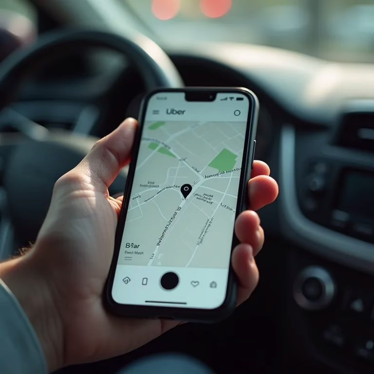 Interface do aplicativo Uber com mapa borrado, representando preocupações com privacidade.